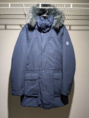 Lands End Mens Expedition Waterproof Down Parka Jacket Fur Hood Large 600 Down